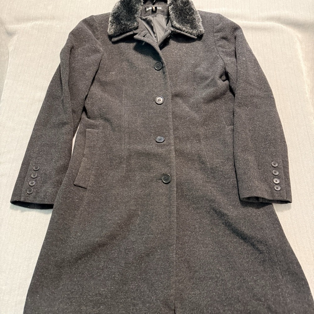 Donnybrook Womens Wool Coat Size 6 Black Faux Fur Collar Long Vintage Ukraine